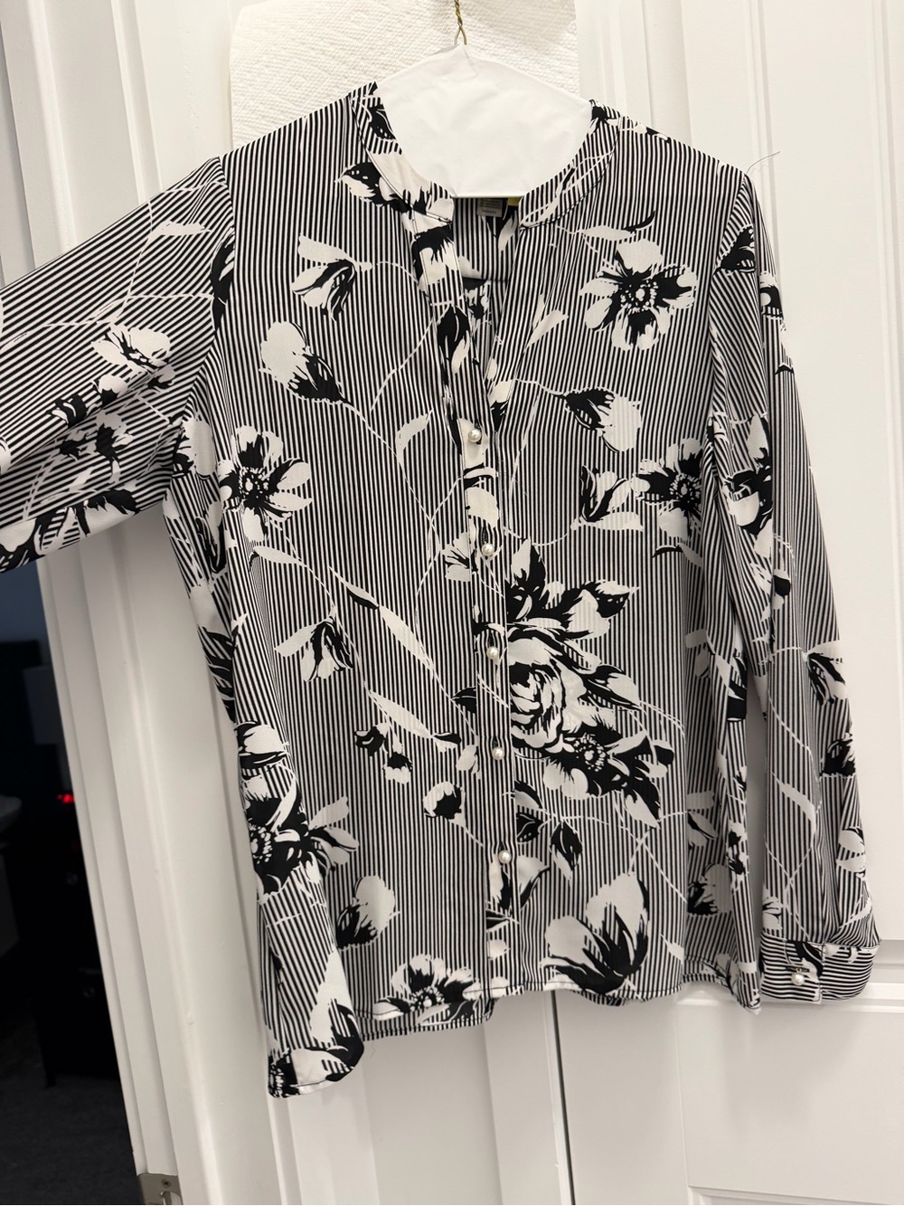 black and white floral blouse